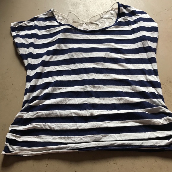 Free Kisses Tops - Nautical stripe shirt with lace v